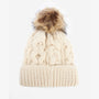 Barbour PENSHAW Womens Pom-Pom Beanie Blush Pink, front view, cable-knit structure with faux-fur pom-pom.