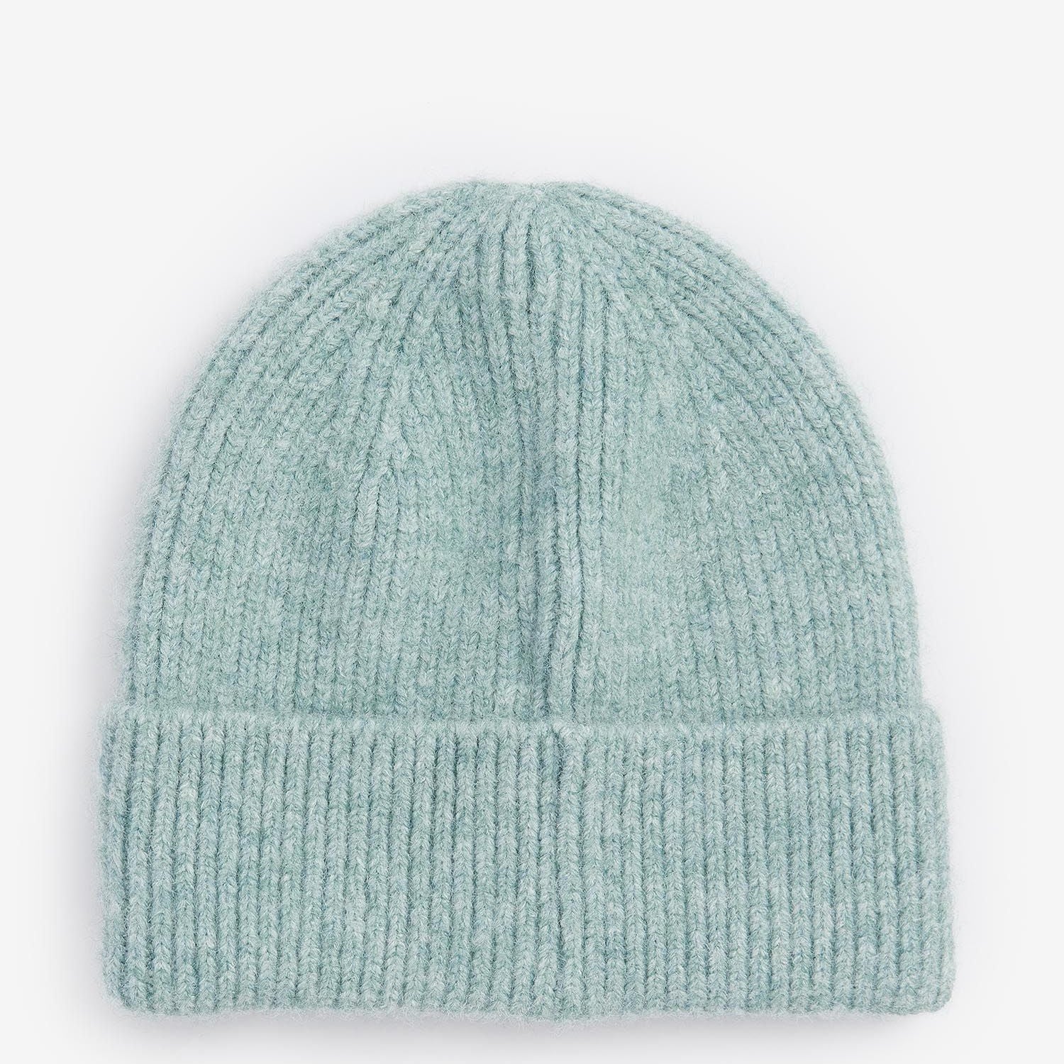 Barbour PENDLE Womens Beanie Soft Mint top view showing cozy ribbed design and turnup hem.