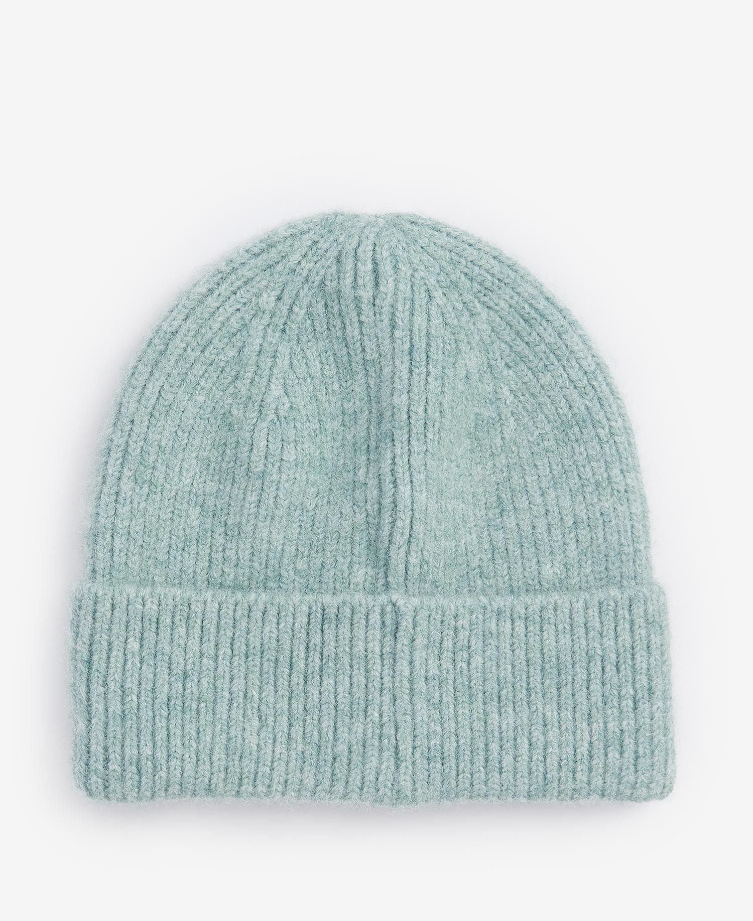 Barbour PENDLE Womens Beanie Soft Mint top view showing cozy ribbed design and turnup hem.
