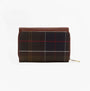Barbour ROSA LEATHER French Purse Womens Brown/Classic Tartan front view showcasing stylish tartan design.