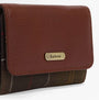 Barbour ROSA LEATHER French Purse Womens Brown/Classic Tartan side view showing leather and tartan detail.