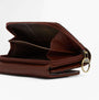 Barbour ROSA LEATHER French Purse Womens Brown/Classic Tartan open side view showcasing interior pockets and details.
