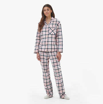 Barbour ELLERY Womens Pyjama Set Pink/Navy Tartan