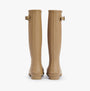 Barbour BEDE Womens Tall Wellies Sandstone back view showcasing knee-high rubber structure and block heel.