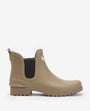 Barbour WILTON Womens Chelsea Wellies Sandstone side view showing round toe and pull-on design.