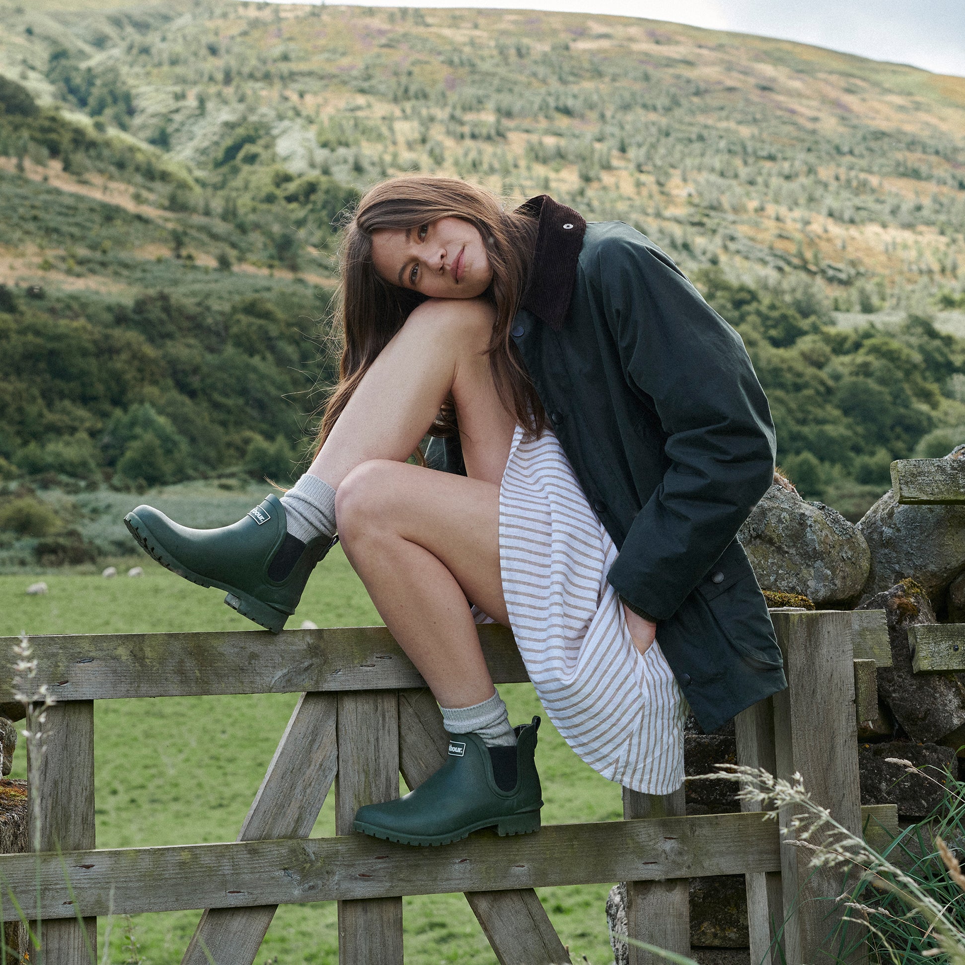 Barbour WILTON Womens Chelsea Wellington Boots Olive