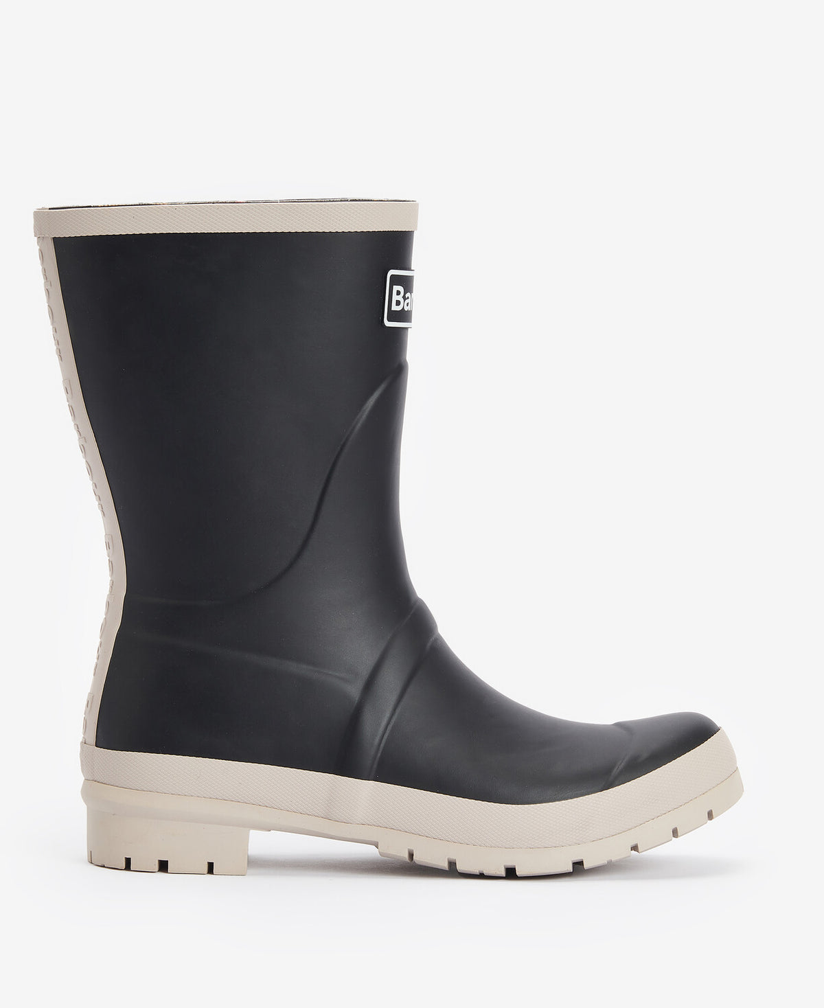 Barbour BANBURY Womens Mid Wellies Black/White Pepper side view featuring synthetic and rubber materials.