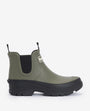 Barbour NIMBUS Womens Chelsea Wellies Olive/Black side view featuring a block heel and elasticated side panel.