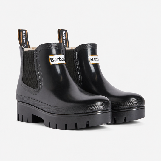 Barbour HALTON FAUX FUR Womens Wellies Black Gloss