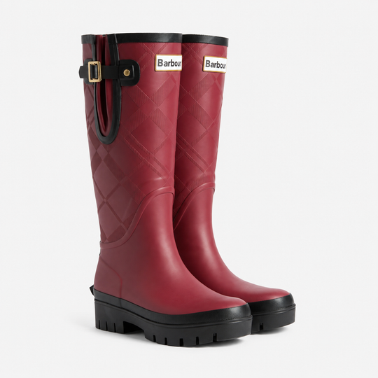Barbour LEIGHTON TARTAN TALL Womens Wellies Cranberry Red