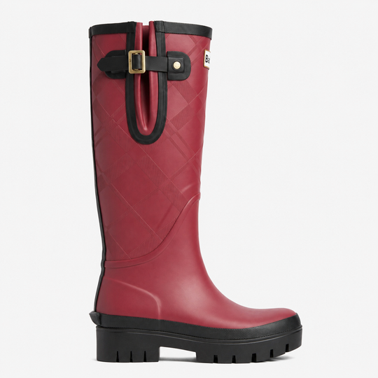 Barbour LEIGHTON TARTAN TALL Womens Wellies Cranberry Red