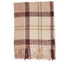 Barbour TARTAN BOUCLE Scarf Womens Muted Cabernet front view showcasing the textured boucle yarn and tasselled hem.
