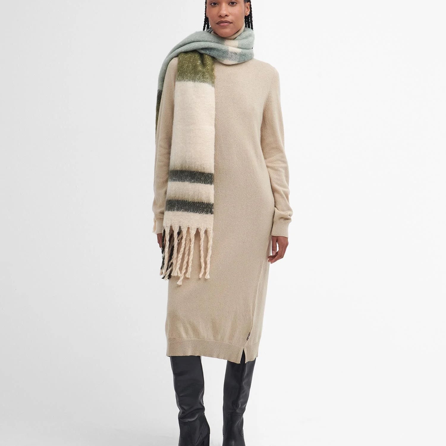 Barbour ISLA TARTAN BOUCLE Scarf Womens Soft Mint