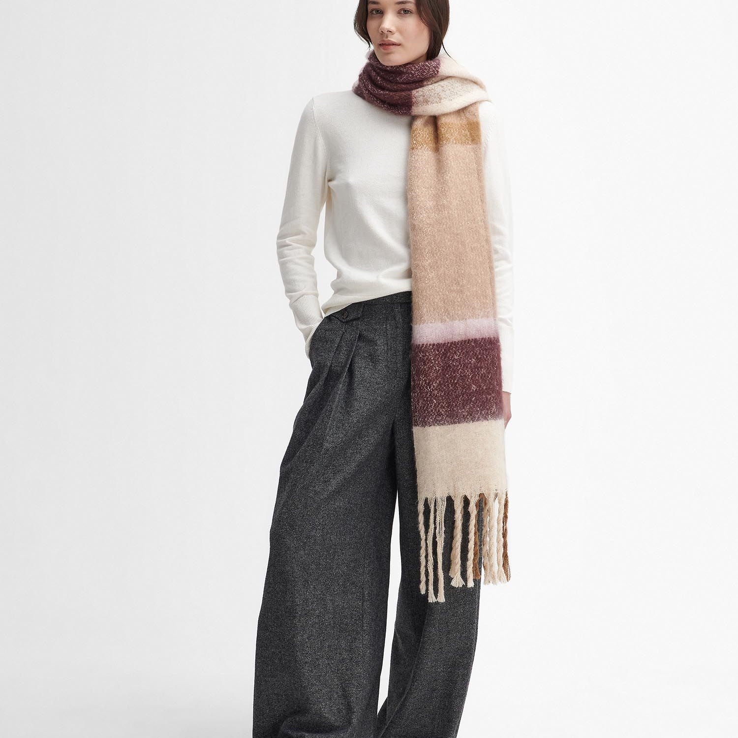 Barbour ISLA TARTAN BOUCLE Scarf Womens Muted Cabernet
