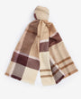 Barbour BLAIR Womens Tartan Scarf Muted Cabernet top view showcasing all-over tartan pattern and tasselled trims.