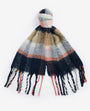 Barbour RAWSON CHECK Scarf Womens Navy/Pink Rust front view with oversized check pattern and XL tassels.