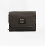 Barbour WAXED HANGING Mens Washbag Olive/Beacon front view with button closure and logo detail.