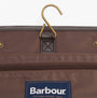 Barbour WAXED HANGING Mens Washbag Olive/Beacon detail view of hanging hook and zipper on washbag
