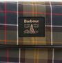 Barbour TARTAN HANGING Mens Washbag Classic/Beacon detail view showing the patterned fabric and logo.