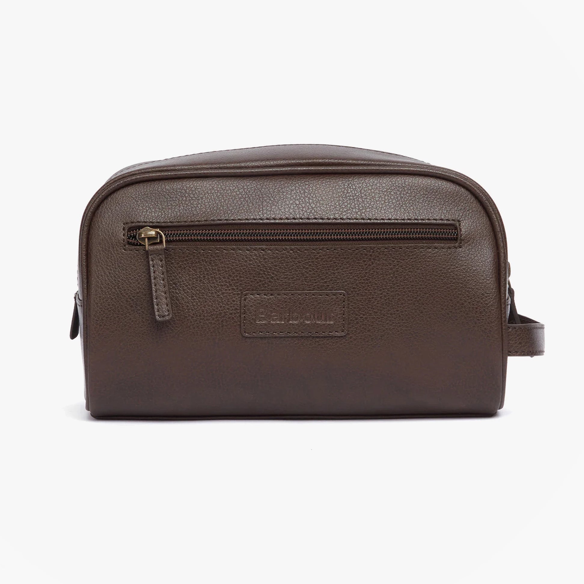 Barbour LEATHER Mens Wash Bag Dark Brown