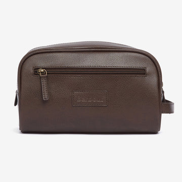 Barbour LEATHER Mens Wash Bag Dark Brown