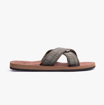 Barbour TARTAN Mens Cross-Strap Sandals Olive Tartan