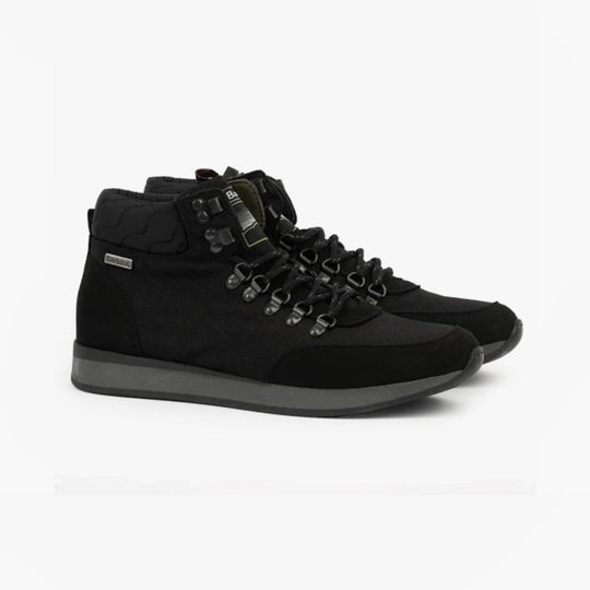 Barbour RALPH Mens Boots Black side view showing black chukka boots with lace-up detail and relaxed fit.