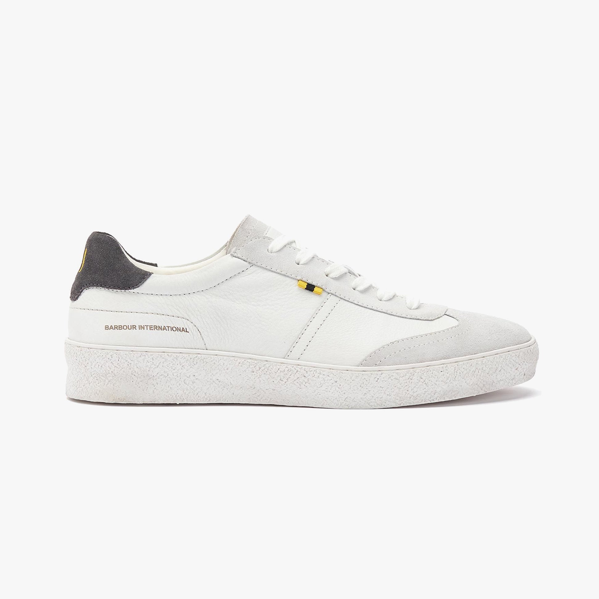 Barbour FELIX Mens Trainers Off White side view leather casual shoes with round toe and lace-up closure.