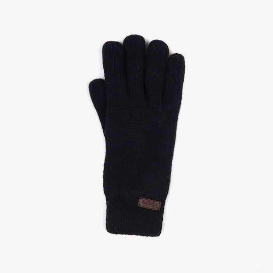 Barbour CARLTON Mens Wool Gloves Black front view showcasing wool blend design and logo detail.