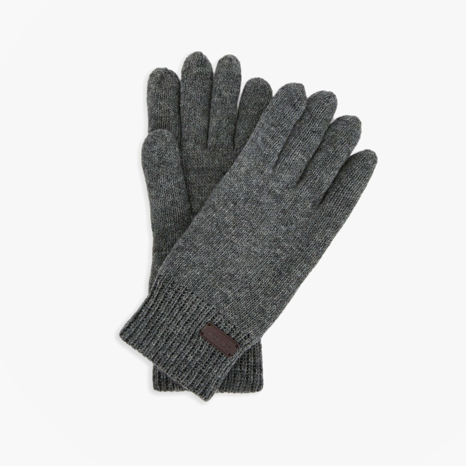 Barbour CARLTON Mens Wool Gloves Grey, front view showcasing soft wool material and ribbed cuff detail.