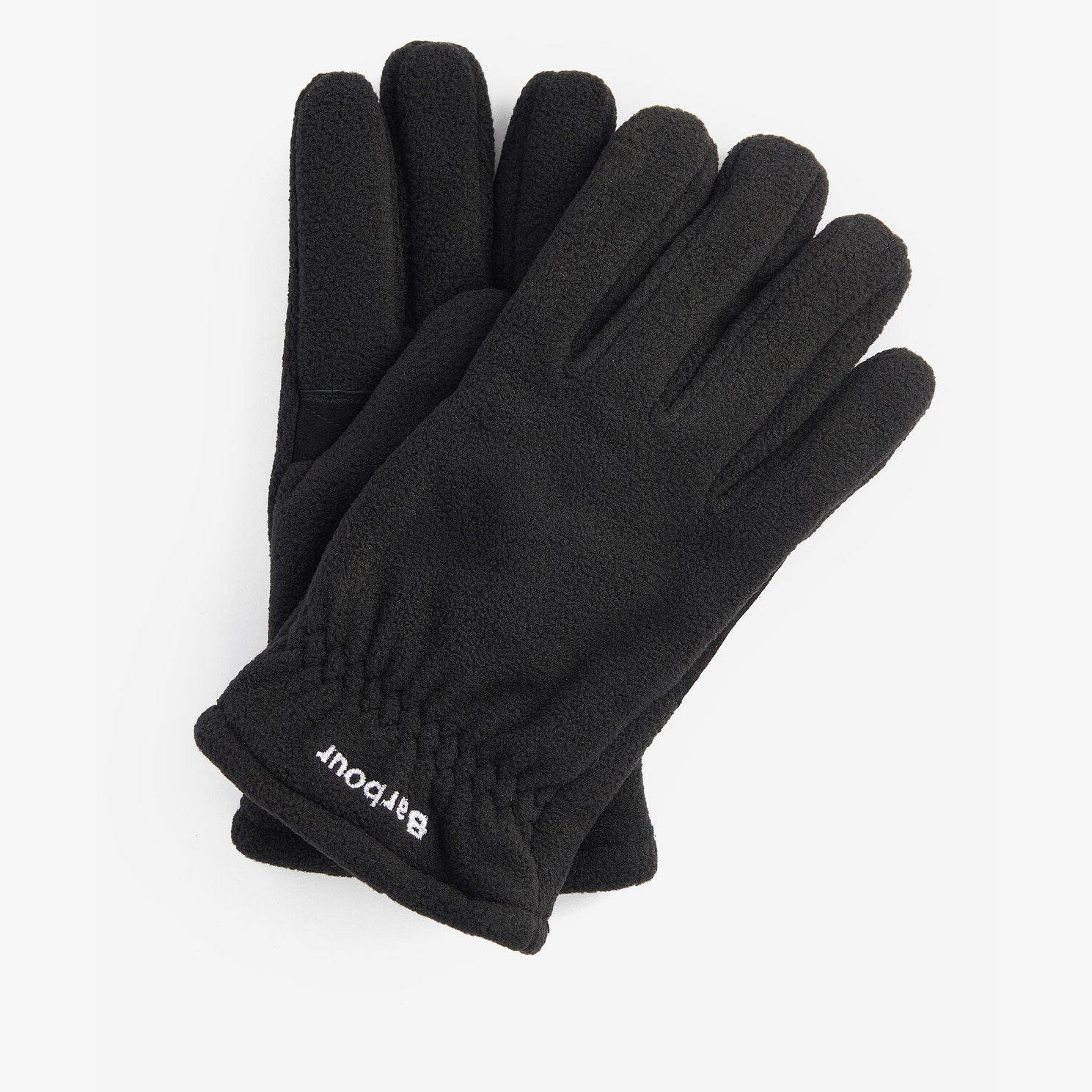 Barbour COALFORD FLEECE GLOVES Mens Black top view showing soft fleece texture and embroidered logo on cuff.