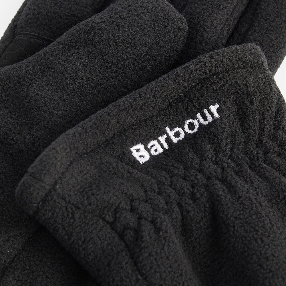 Barbour COALFORD FLEECE GLOVES Mens Black detail view of embroidered logo on cuff