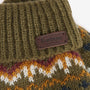 Barbour CASE FAIR ISLE GLOVES Mens Olive detail view featuring knitted design and embossed leather-look badge.