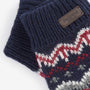 Barbour CASE FAIR ISLE GLOVES Mens Blue Granite detail view with embossed leather-look badge and knitted design.