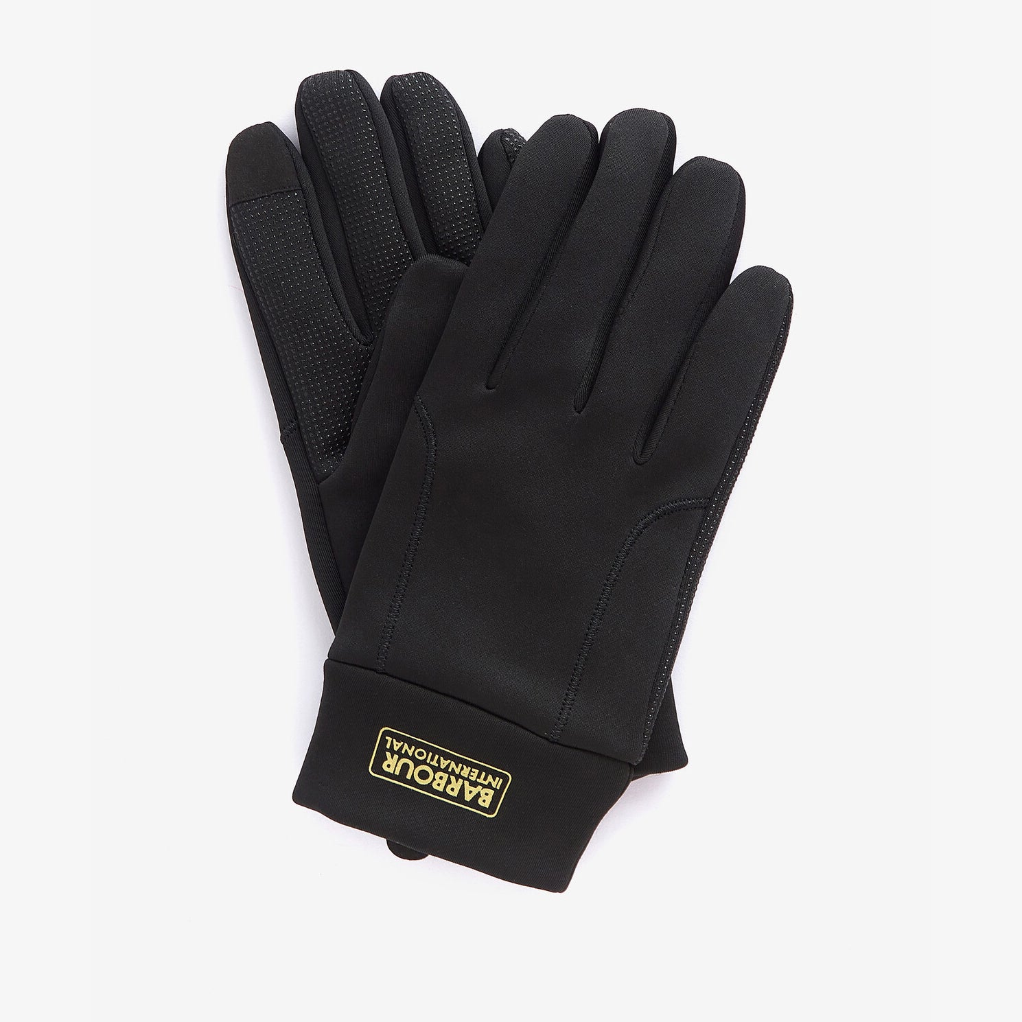 Barbour BALFOUR GLOVES Mens Black front view showing touch screen compatible design and non-slip palms