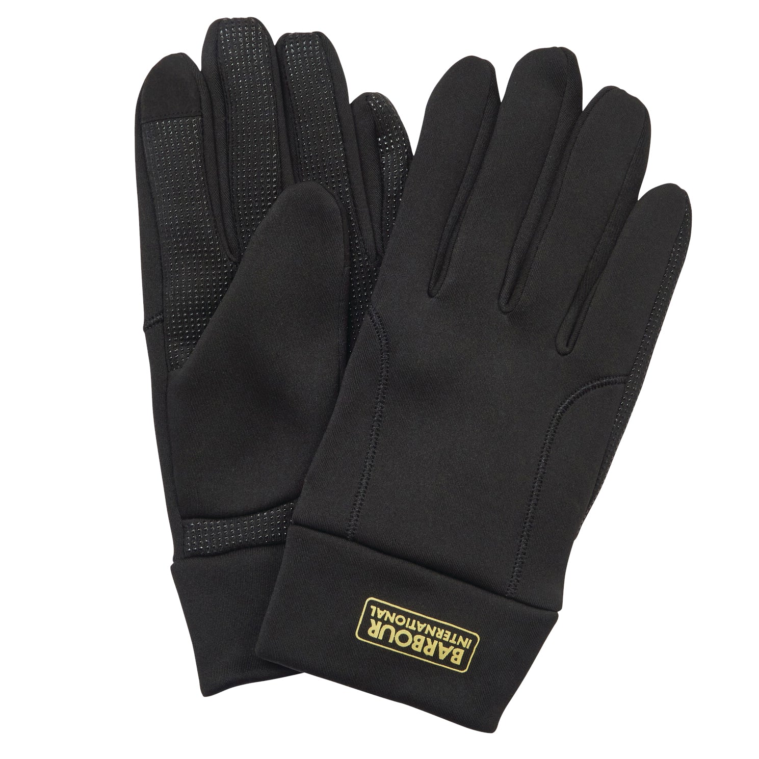 Barbour BALFOUR GLOVES Mens Black front view showing non-slip palms and badge logo on cuffs.