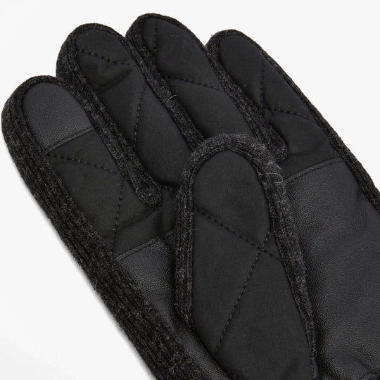 Barbour WESTERDALE Mens Gloves Black detail view showcasing the quilted lining and leather trim.