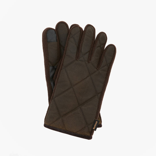 Barbour WESTERDALE Mens Gloves Olive front view, featuring quilted design and touchscreen compatibility.