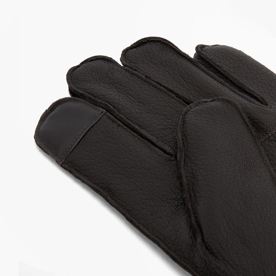 Barbour HIGHFIELD LEATHER Mens Gloves Dark Brown side view showing soft leather texture and stitching details.