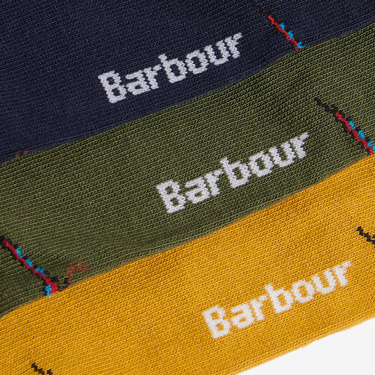 Barbour PHEASANT SOCKS Mens Gift Box Forest Mist close-up view of sock colors with logo detailing.