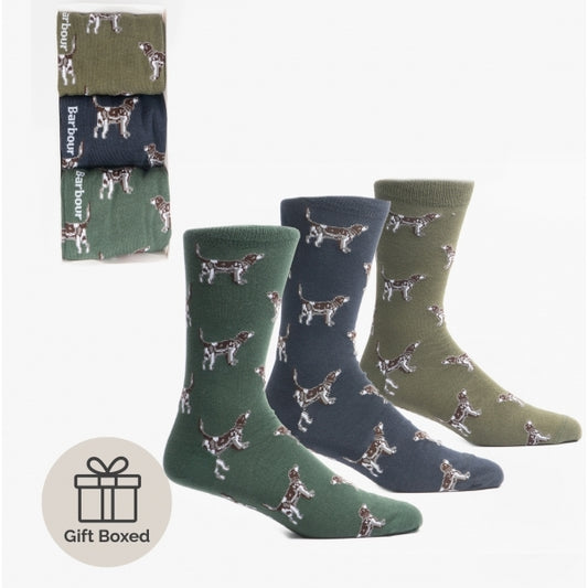 Barbour POINTER DOG Mens Socks Gift Set Multi