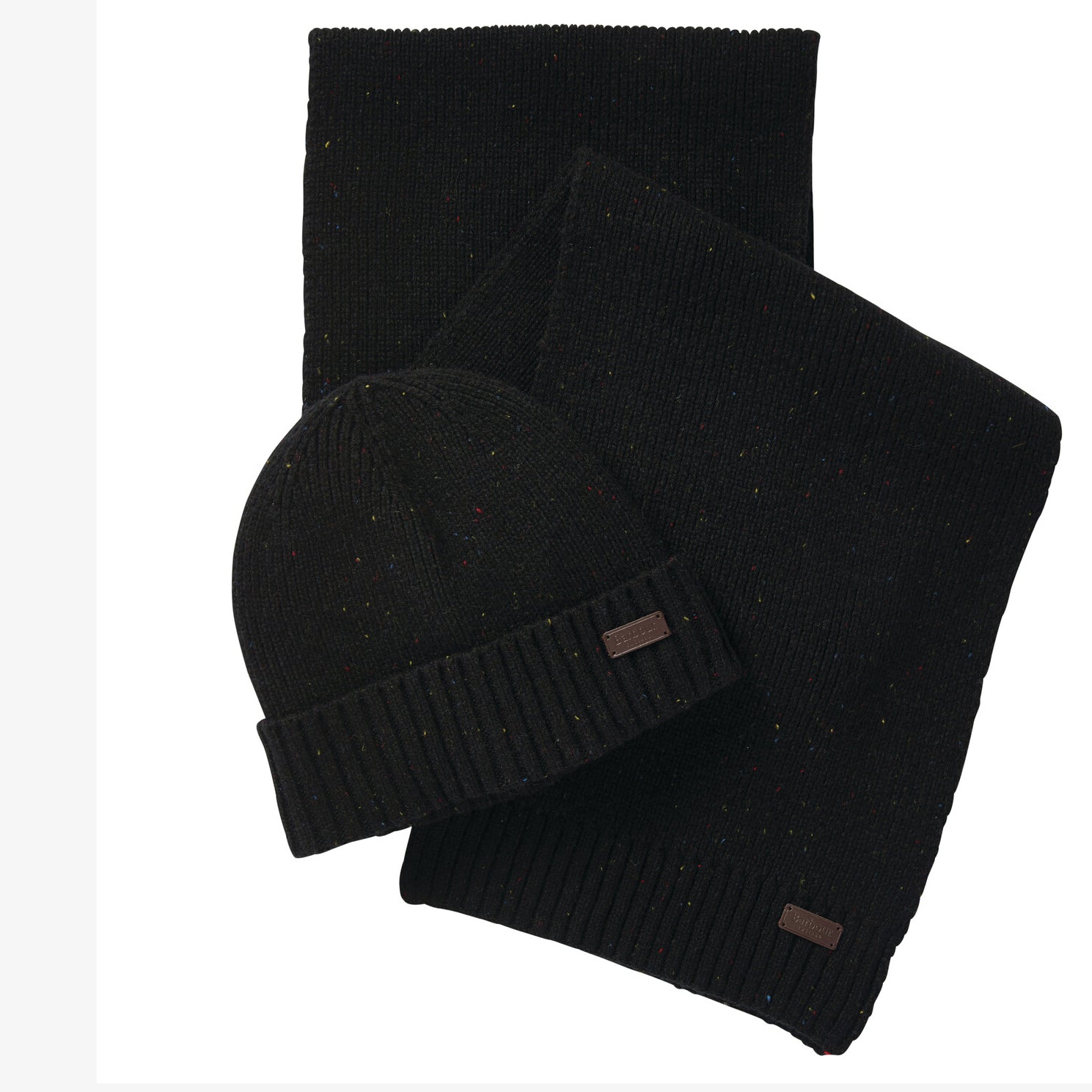 Barbour CARLTON FLECK BEANIE & SCARF Gift Set Mens Black