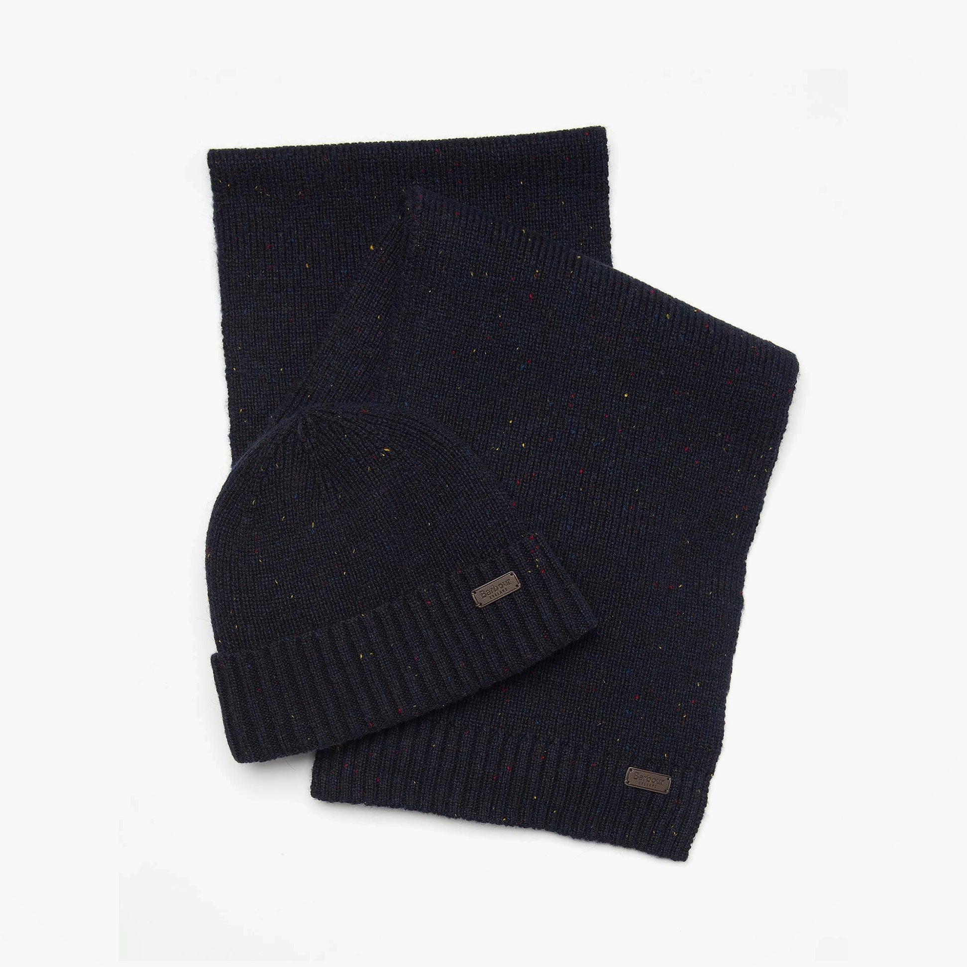 Barbour CARLTON FLECK BEANIE & SCARF Gift Set Mens Navy