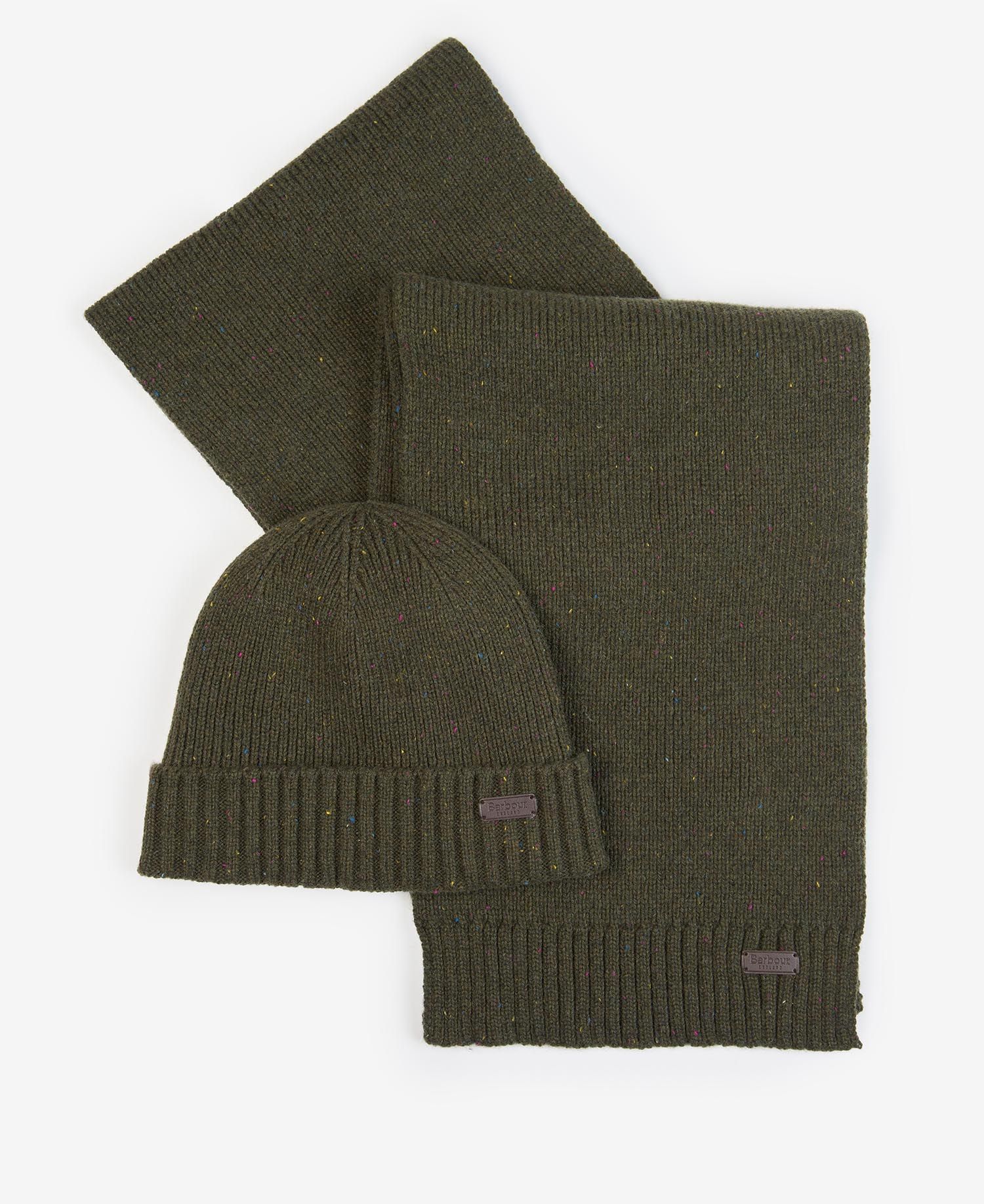 Barbour CARLTON FLECK BEANIE & SCARF Gift Set Mens Olive
