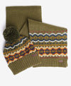 Barbour FAIRISLE BEANIE & SCARF Mens Gift Set Olive