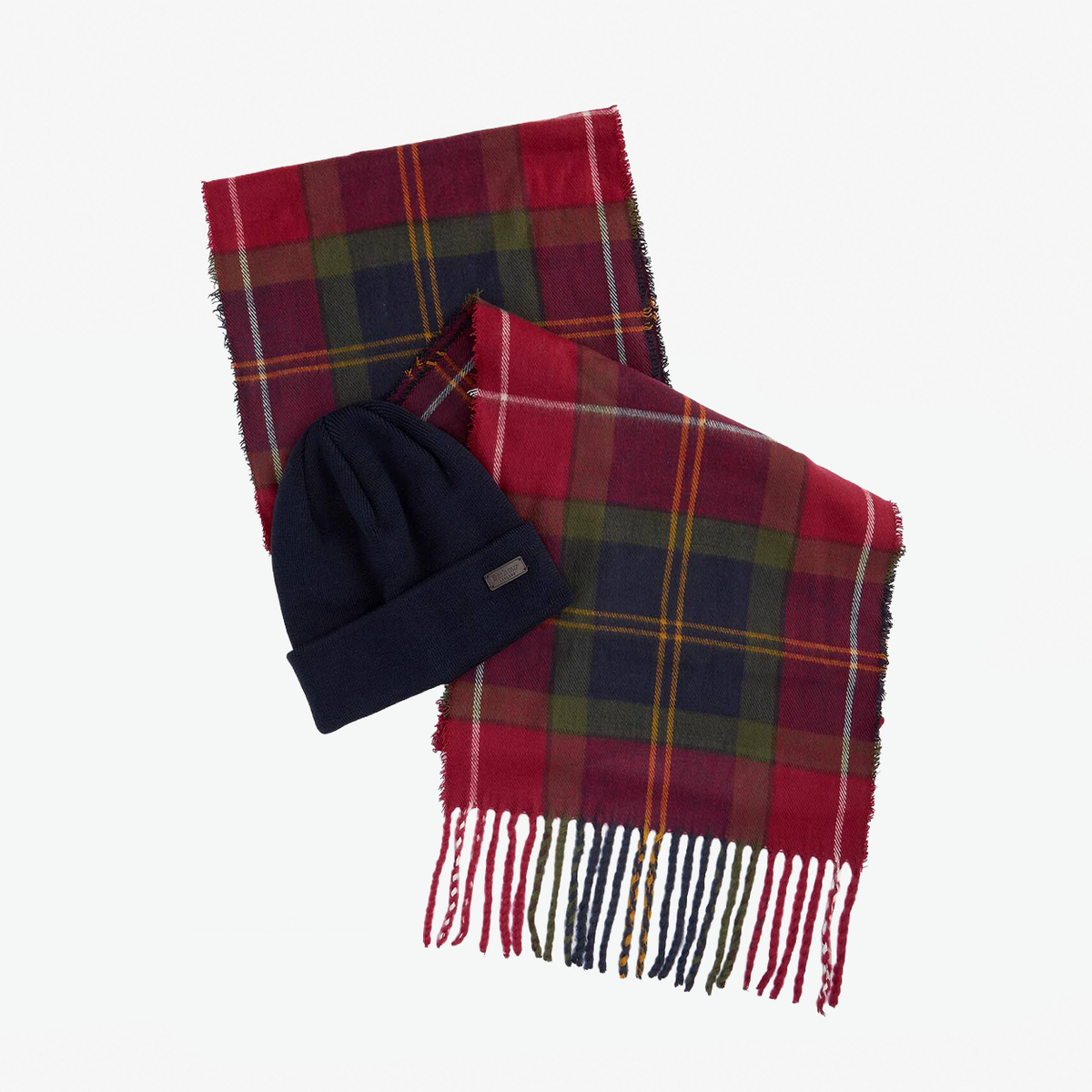 Barbour SWINTON BEANIE & GALINGALE SCARF GIFT SET Mens Beanie Winterberry Tartan