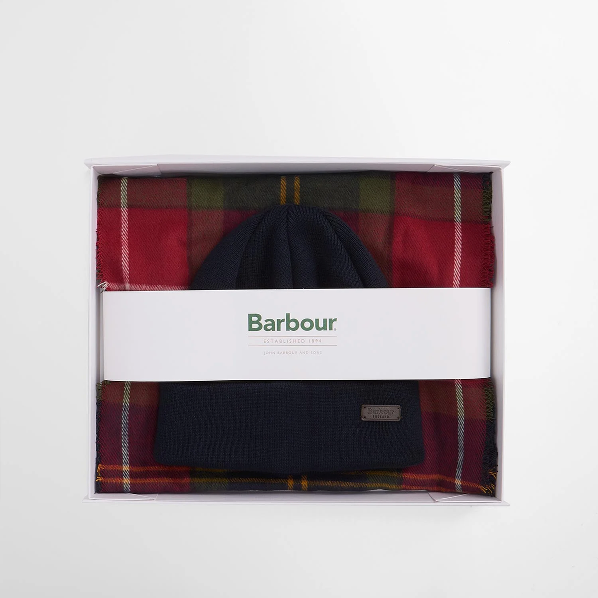 Barbour SWINTON BEANIE & GALINGALE SCARF GIFT SET Mens Beanie Winterberry Tartan