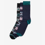 Barbour FAIR ISLE SOCK Mens Gift Box Blue Granite/Green Loch featuring detailed view of three crew socks in various colors.