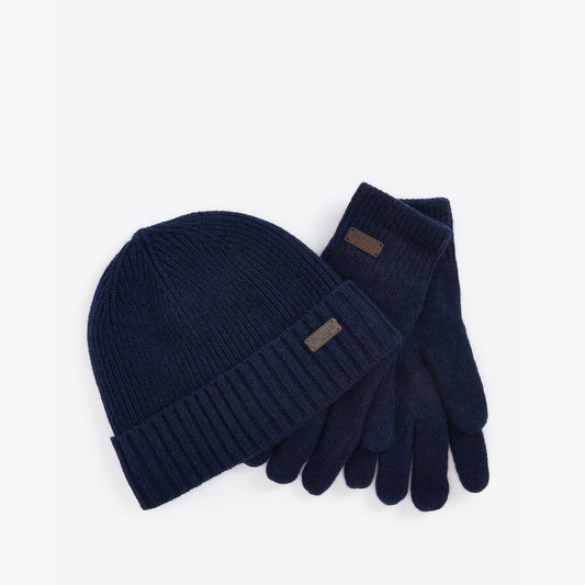 Barbour CARLTON BEANIE & GLOVES Gift Set Mens Navy