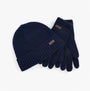 Barbour CARLTON BEANIE & GLOVES Gift Set Mens Navy, top view of the navy beanie and gloves neatly arranged.